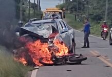 Acidente entre carro e moto deixa uma pessoa morta e outra gravemente ferida na MA-014, em Viana